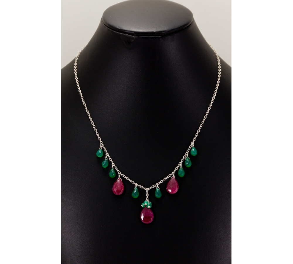 JNSU1250 Dyed Ruby and Green Agate Necklace