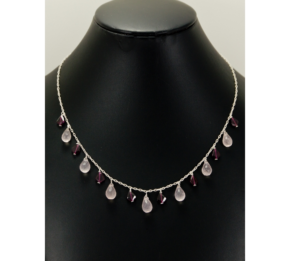JNSU1253 Rose Quartz and Ruby Necklace