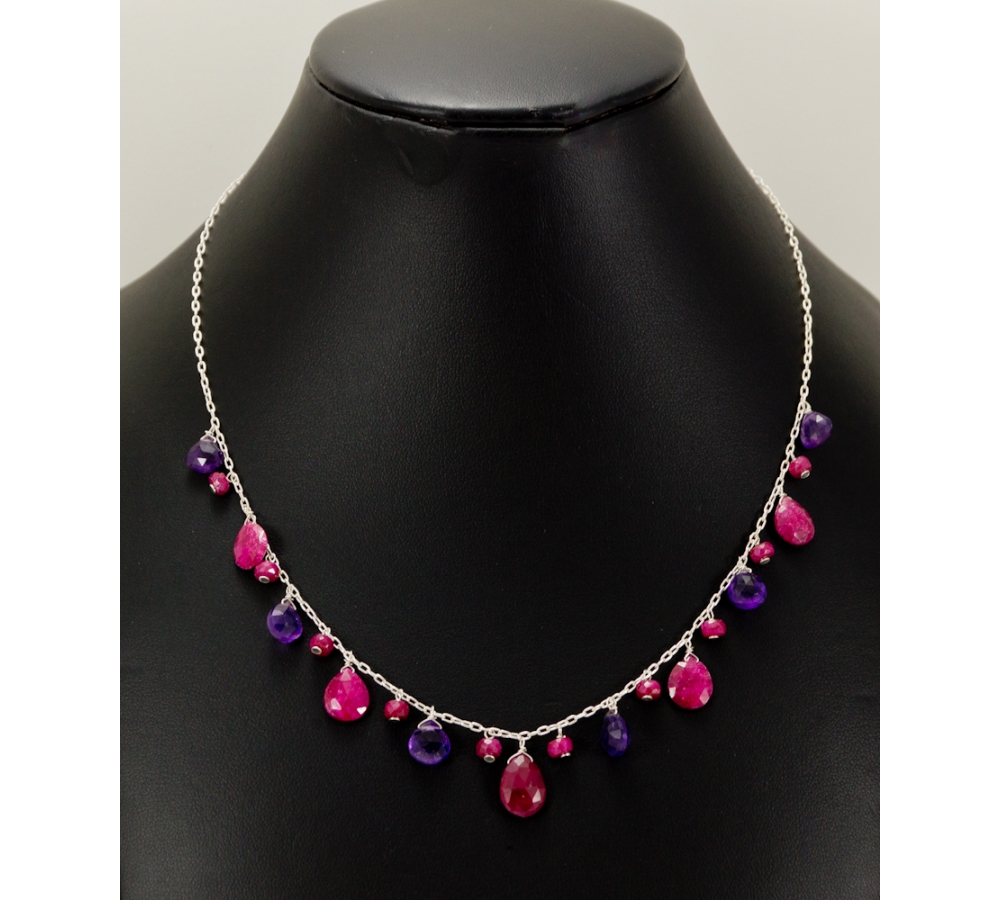 JNSU1254 Dyed Ruby and Amethyst Necklace