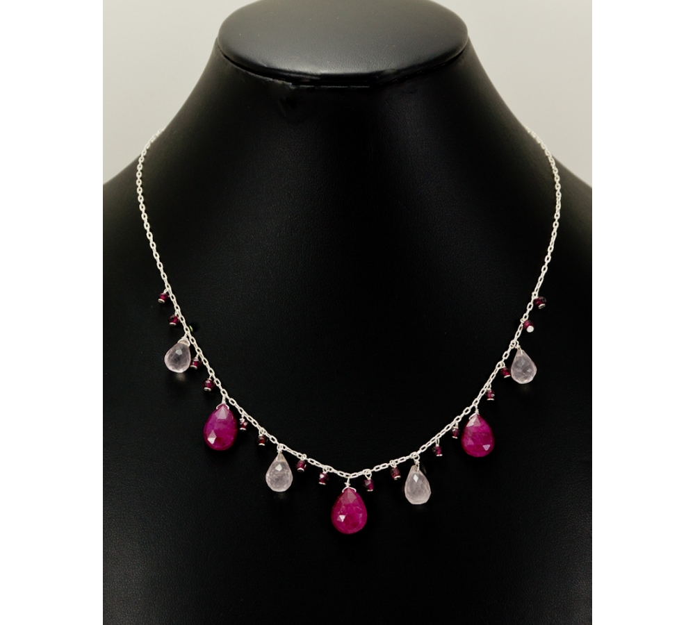 JNSU1255 Rose Quartz and Dyed Ruby Necklace