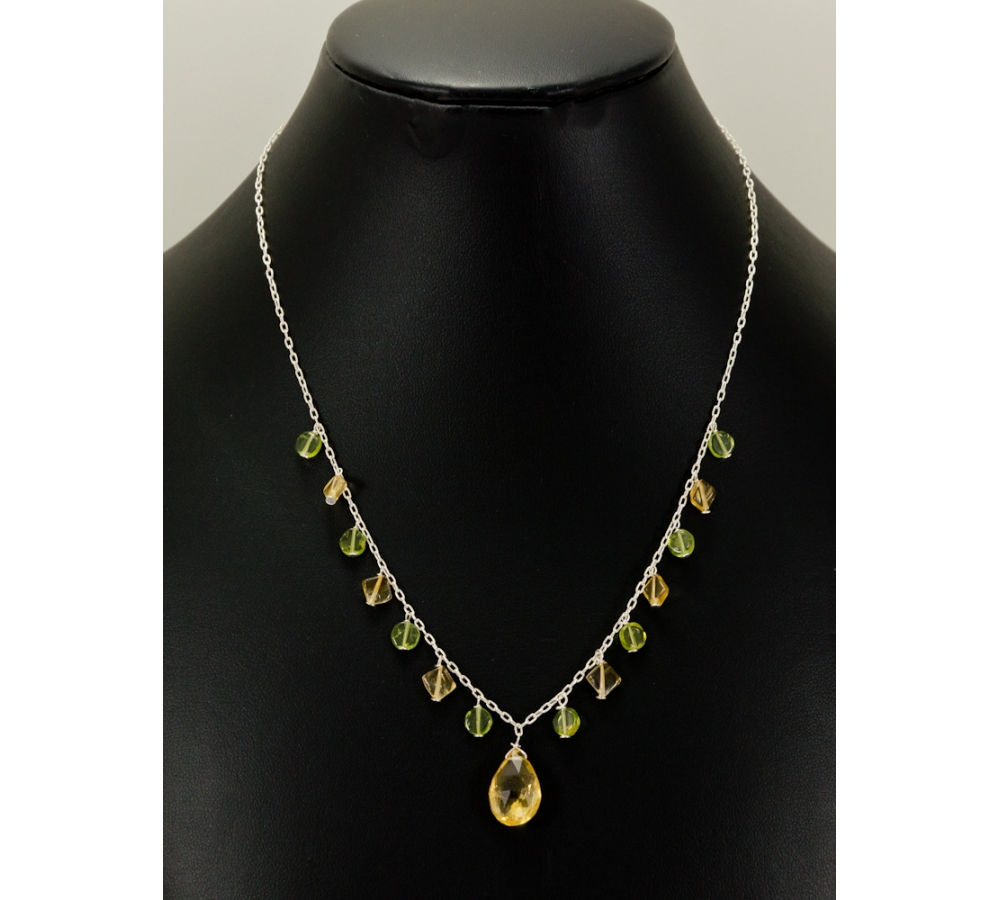 JNSU1256 Lemon Quartz and Green Agate Necklace
