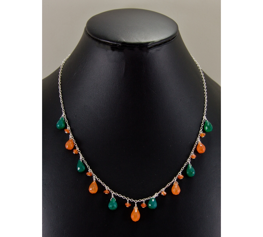 JNSU1275 Orange and Green Agate Necklace