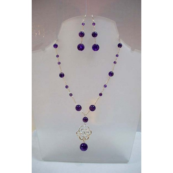 JN-JE0203 Amethyst Necklace and Earring Set