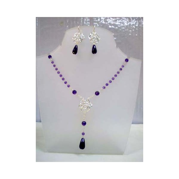JN-JE0207 Amethyst Necklace and Earring Set