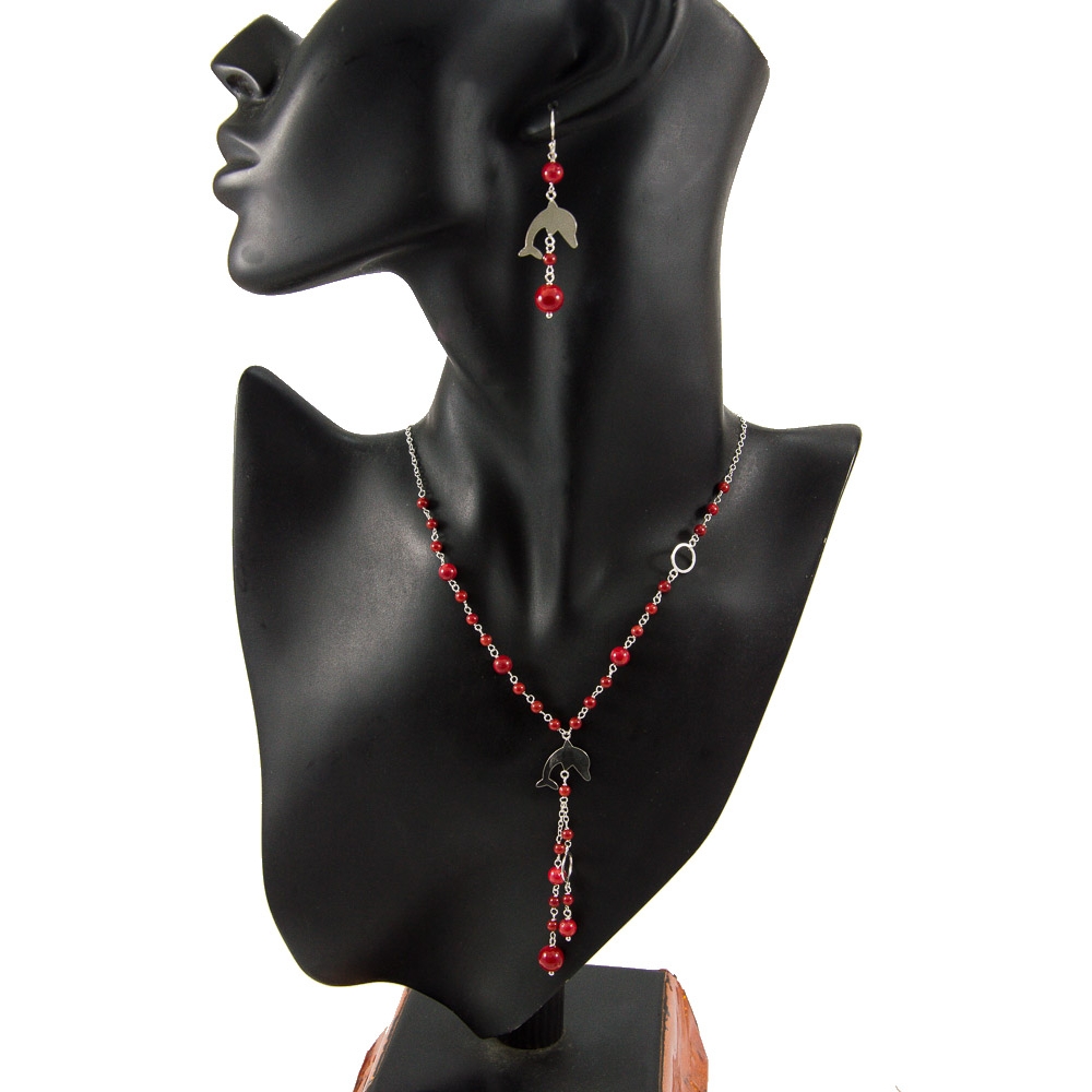 JNEP 262 Dried Ruby Necklace and Earring Set