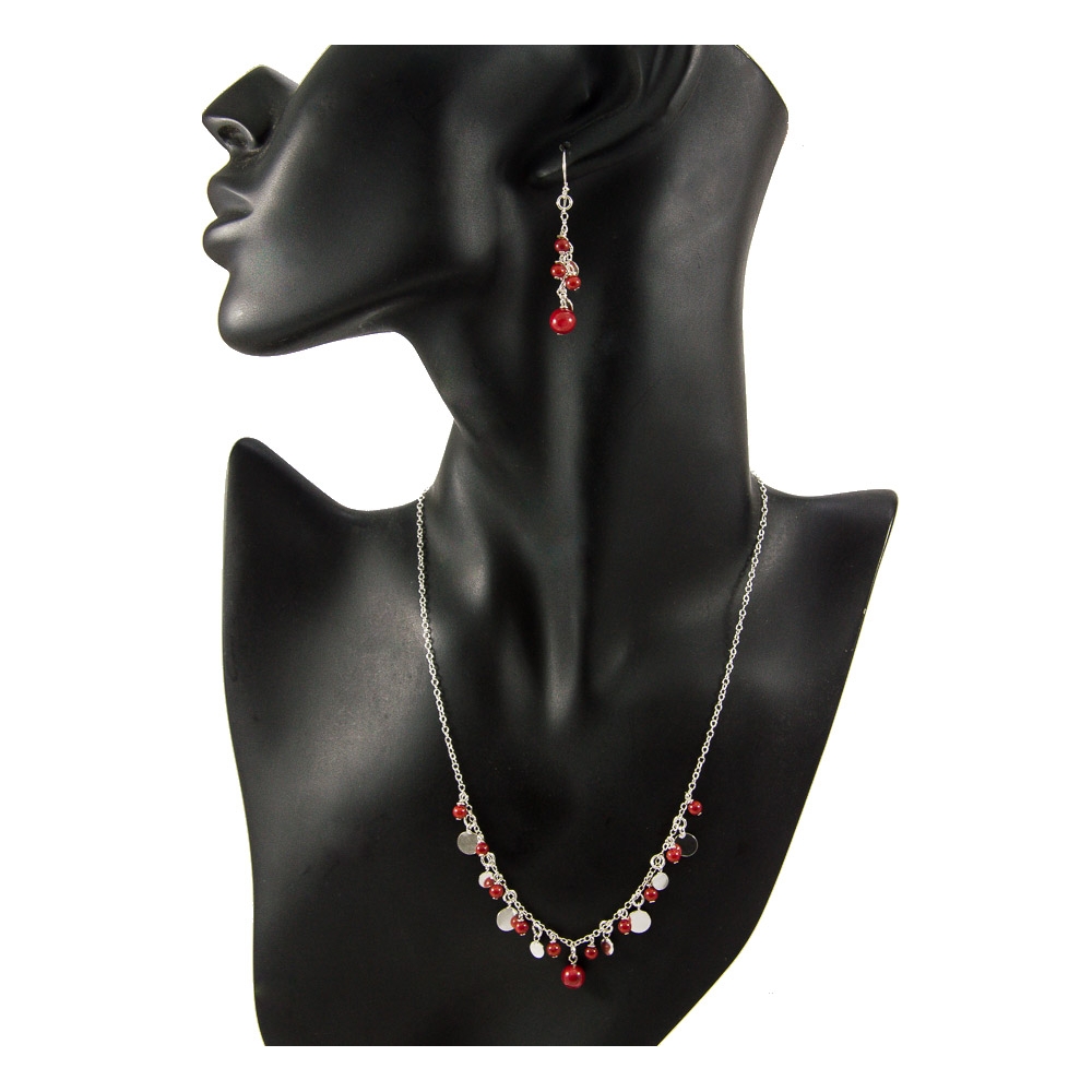 JNEP 263 Dried Ruby Necklace and Earring Set