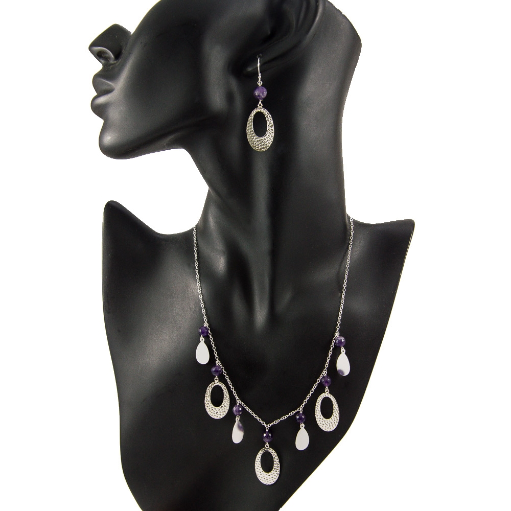 JNEP 264 Amethyst Necklace and Earring Set