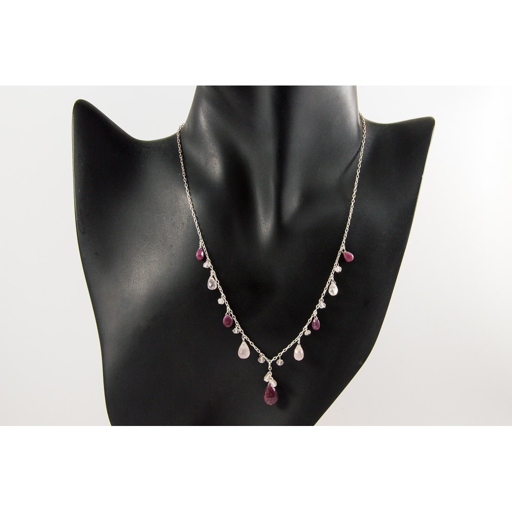 JNSU1262 Rose Quartz and Dyed Ruby Necklace