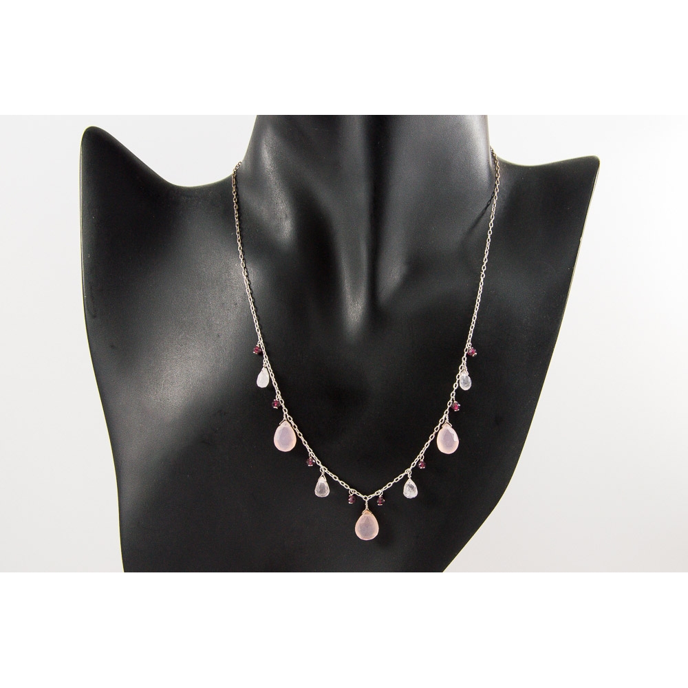 JNSU1264 Rose Quartz and Dyed Ruby Necklace