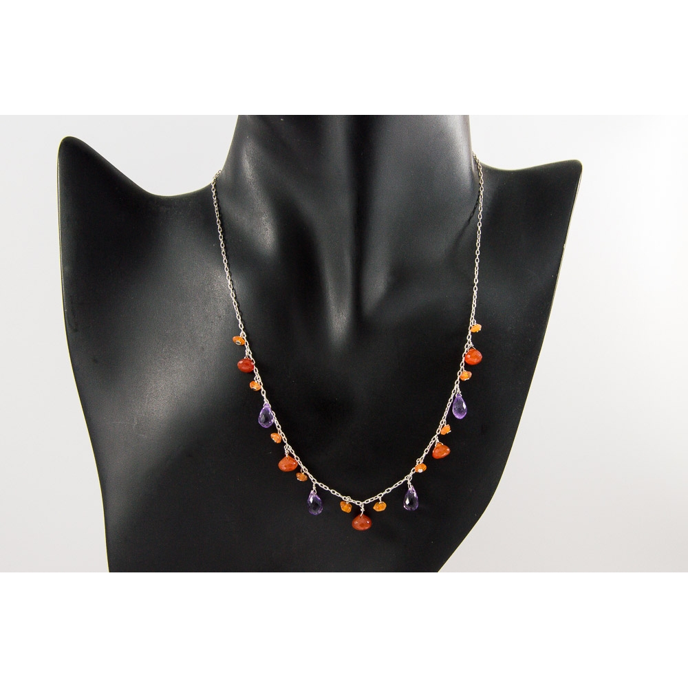 JNSU1268 Amethyst and Orange Agate Necklace