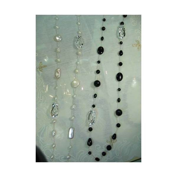 JN-UP177 Fresh Water Pearl and Onyx Necklace