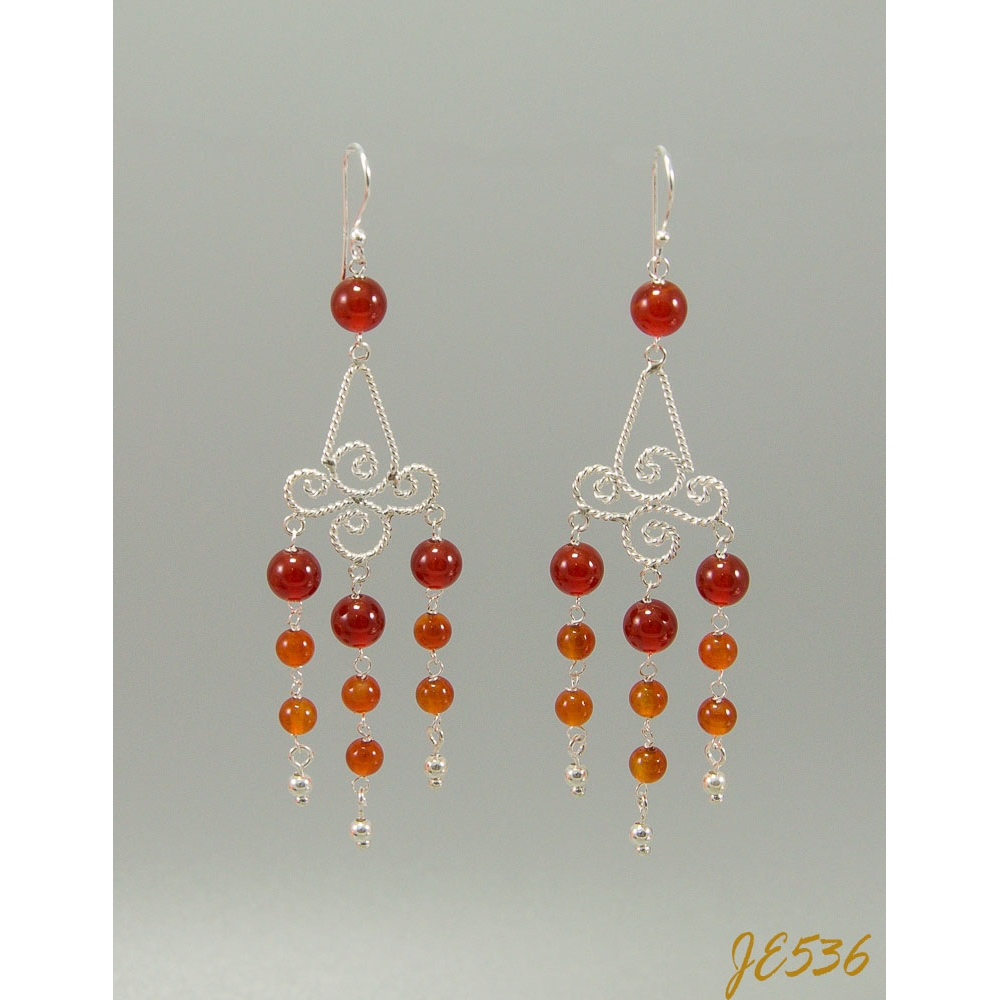 JE536 Red and Orange Agate Earrings