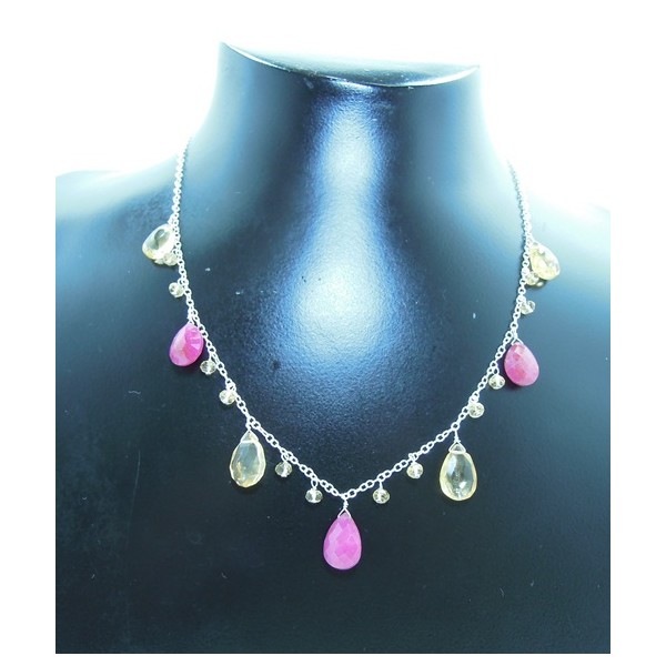 JN659 Ruby and Lemon Quartz Necklace