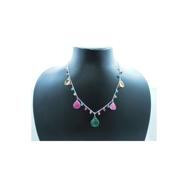 JN699 Ruby, Green Agate, and Lemon Quartz Necklace