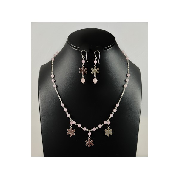 JNEP 257 Rose Quartz Necklace and Earring Set