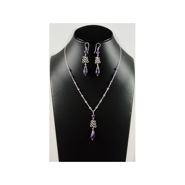 JNEP 245 Amethyst Necklace and Earring Set