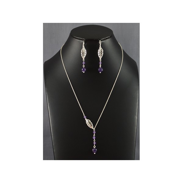 JNEP 259 Amethyst Necklace and Earring Set