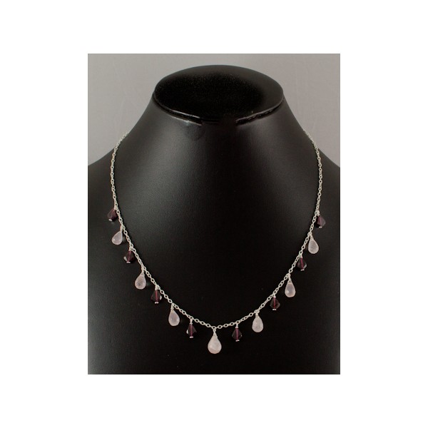 JNSU1145 Garnet and Rose Quartz Necklace