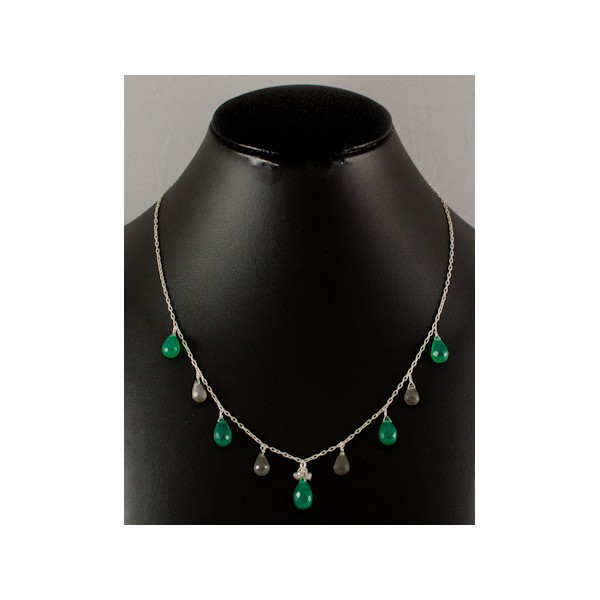 JNSU1149 Grey and Green Agate Necklace