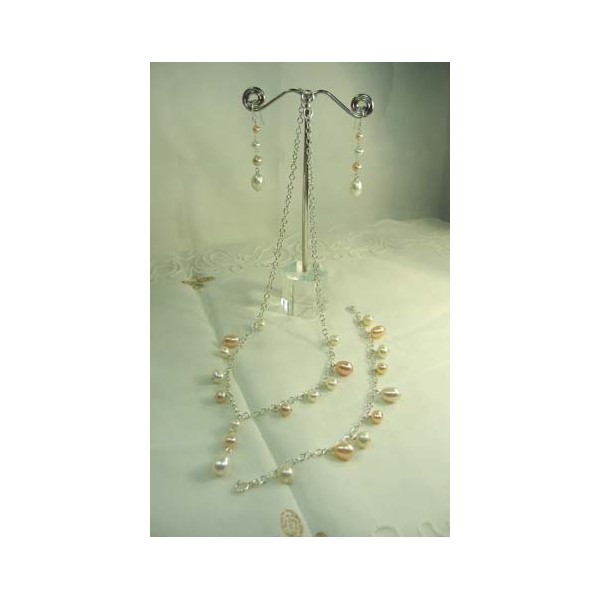 JB-JN-JE-UP002 Fresh Water Pearl Necklace, Earring, and Bracelet Set
